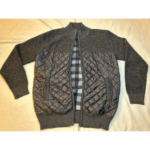 Dibi Black Sweater Jacket Full Zip Small Quilted Cardigan Stand Collar Sporty